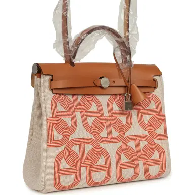 HERMÈS Hermes Herbag Zip PM 31 "Circuit 24" Ecru, Orange Toile H Plume and Natural Vache Hunter Palladium Hardware | Thumbnail 2 HERMÈS Hermes Herbag Zip PM 31 "Circuit 24" Ecru, Orange Toile H Plume and Natural Vache Hunter Palladium Hardware | Thumbnail 2