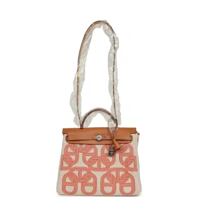 HERMÈS Hermes Herbag Zip PM 31 "Circuit 24" Ecru, Orange Toile H Plume and Natural Vache Hunter Palladium Hardware | Thumbnail 6 HERMÈS Hermes Herbag Zip PM 31 "Circuit 24" Ecru, Orange Toile H Plume and Natural Vache Hunter Palladium Hardware | Thumbnail 6