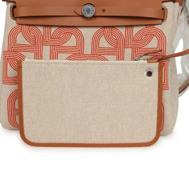 HERMÈS Hermes Herbag Zip PM 31 "Circuit 24" Ecru, Orange Toile H Plume and Natural Vache Hunter Palladium Hardware | Thumbnail 7 HERMÈS Hermes Herbag Zip PM 31 "Circuit 24" Ecru, Orange Toile H Plume and Natural Vache Hunter Palladium Hardware | Thumbnail 7
