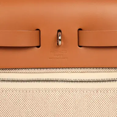 HERMÈS Hermes Herbag Zip PM 31 "Circuit 24" Ecru, Orange Toile H Plume and Natural Vache Hunter Palladium Hardware | Thumbnail 9 HERMÈS Hermes Herbag Zip PM 31 "Circuit 24" Ecru, Orange Toile H Plume and Natural Vache Hunter Palladium Hardware | Thumbnail 9