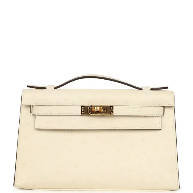 hermes Hermes Kelly Pochette Nata Ostrich Boreal Gold Hardware
