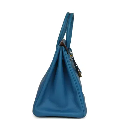 HERMÈS Pre-owned Hermes Birkin 35 Bleu Izmir Epsom Gold Hardware | Thumbnail 3