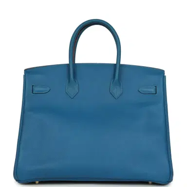 HERMÈS Pre-owned Hermes Birkin 35 Bleu Izmir Epsom Gold Hardware | Thumbnail 4