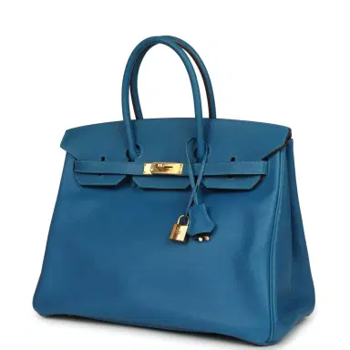 HERMÈS Pre-owned Hermes Birkin 35 Bleu Izmir Epsom Gold Hardware | Thumbnail 5
