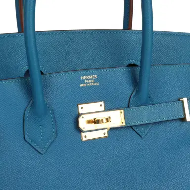 HERMÈS Pre-owned Hermes Birkin 35 Bleu Izmir Epsom Gold Hardware | Thumbnail 7
