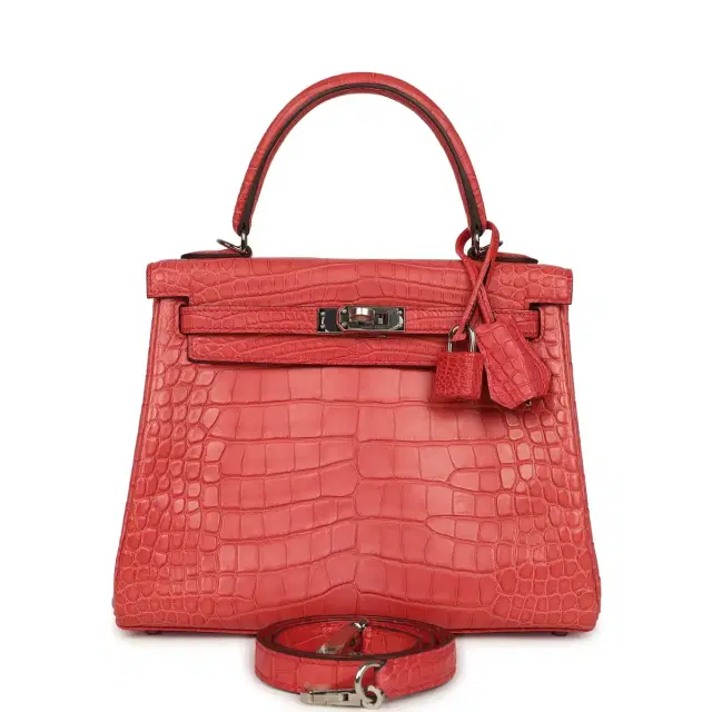 hermes Pre-owned Hermes Kelly Retourne 25 Bougainvillea Matte Alligator Palladium Hardware
