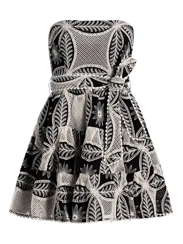 Women's Christine Embellished Bandeau Cotton Minidress - Black Plain