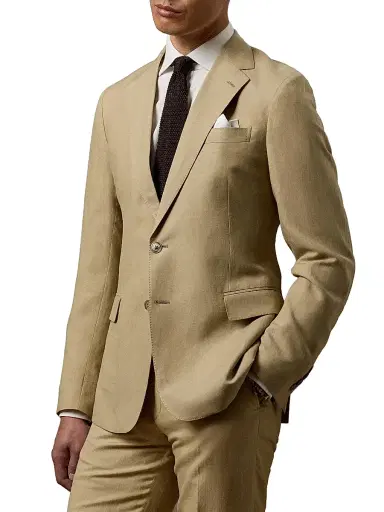 Ralph Lauren Purple Label Men's Notch Lapel Silk-Linen Single-Breasted Sport Coat - Classic Tan | Thumbnail 2