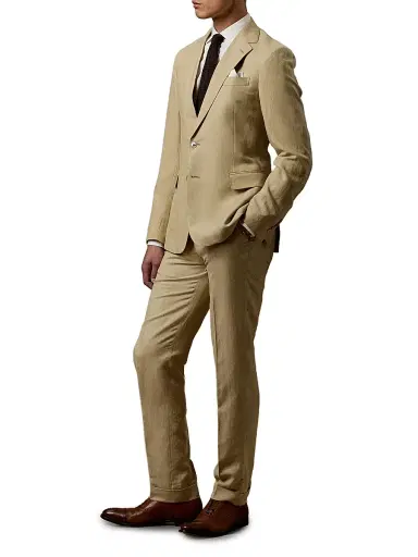 Ralph Lauren Purple Label Men's Notch Lapel Silk-Linen Single-Breasted Sport Coat - Classic Tan | Thumbnail 3