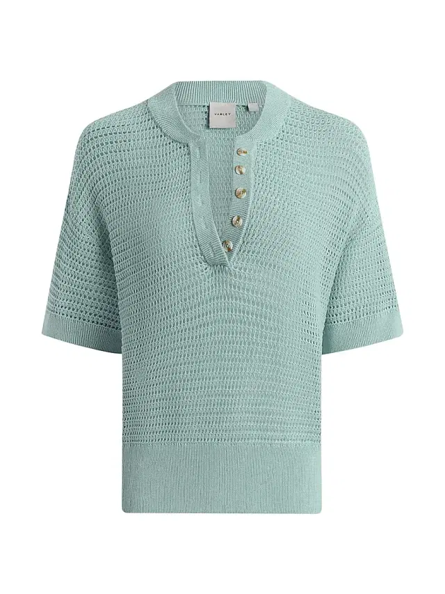 Women's Callie Mesh Knit Polo Top - Porcelain Blue