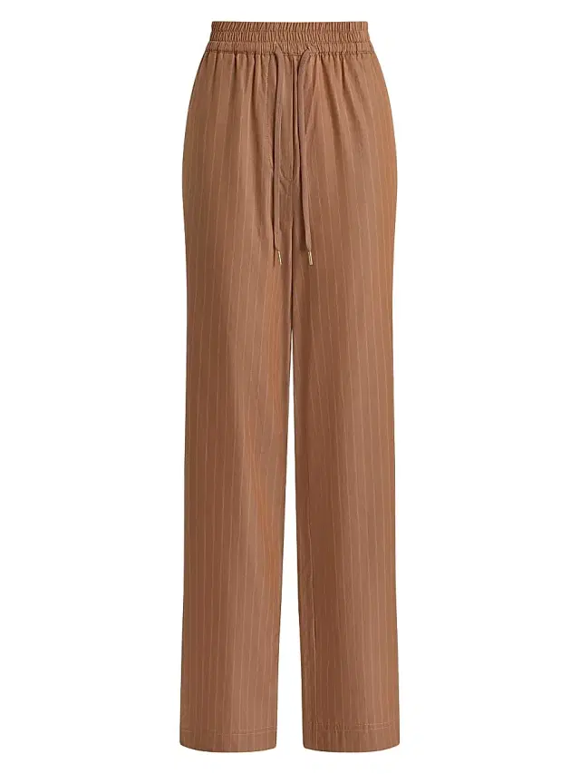 Varley Women's Rowan Striped Cotton High-Rise Straight-Leg Pants - Camel Stripe
