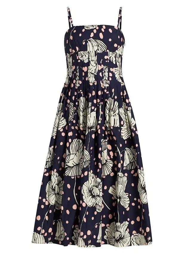 Cara Cara Women's Sea Island Dotted Floral Cotton Midi-Dress - Dotted Flora Navy
