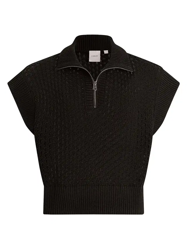 Women's Gaines Open Cotton Quarter-Zip Top - Black