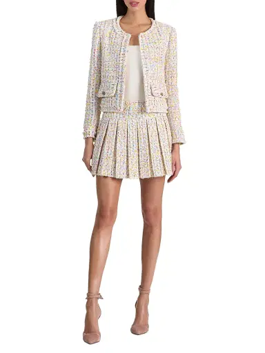 Alice + Olivia Women's Landon Tweed Crop Jacket - Off White Multi - Size Large | Thumbnail 2 Alice + Olivia Women's Landon Tweed Crop Jacket - Off White Multi - Size Large | Thumbnail 2