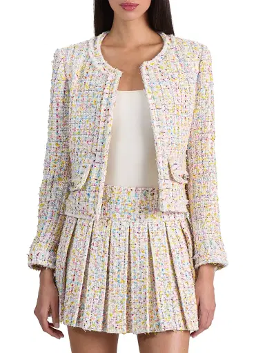 Alice + Olivia Women's Landon Tweed Crop Jacket - Off White Multi - Size Large | Thumbnail 3 Alice + Olivia Women's Landon Tweed Crop Jacket - Off White Multi - Size Large | Thumbnail 3