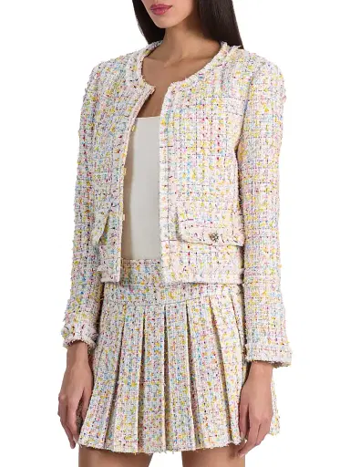 Alice + Olivia Women's Landon Tweed Crop Jacket - Off White Multi - Size Large | Thumbnail 4 Alice + Olivia Women's Landon Tweed Crop Jacket - Off White Multi - Size Large | Thumbnail 4