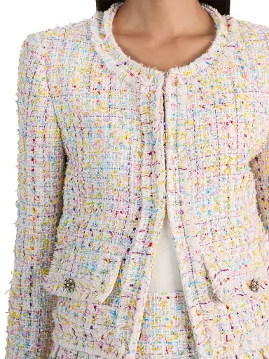 Alice + Olivia Women's Landon Tweed Crop Jacket - Off White Multi - Size Large | Thumbnail 6 Alice + Olivia Women's Landon Tweed Crop Jacket - Off White Multi - Size Large | Thumbnail 6
