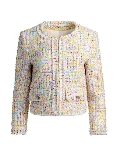 Alice + Olivia Women's Landon Tweed Crop Jacket - Off White Multi - Size Large | Thumbnail 1 Alice + Olivia Women's Landon Tweed Crop Jacket - Off White Multi - Size Large | Thumbnail 1
