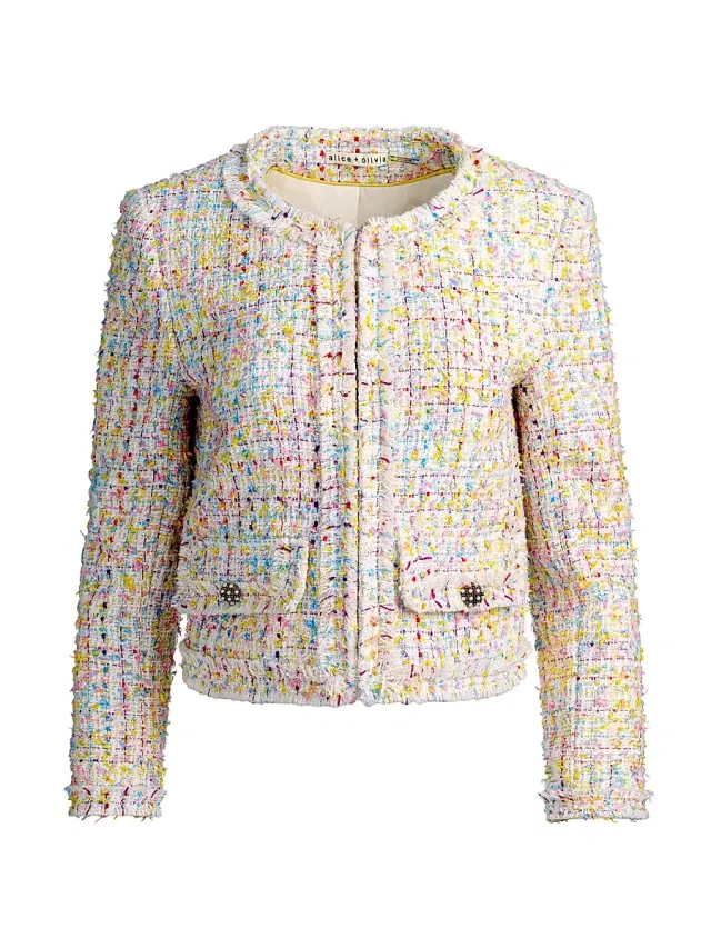 ALICE + OLIVIA Women's Landon Tweed Crop Jacket - Off White Multi