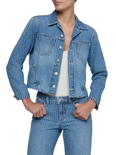 L'Agence Women's Janelle Slim Raw Denim Jacket | Thumbnail 3