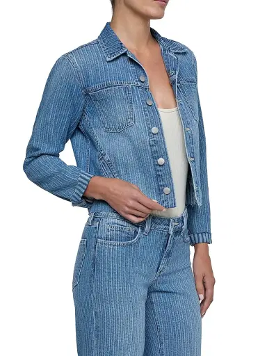 L'Agence Women's Janelle Slim Raw Denim Jacket | Thumbnail 4