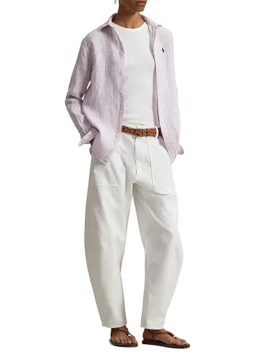 Polo Ralph Lauren Women's Striped Linen Sport Shirt - Light Mauve White | Thumbnail 2