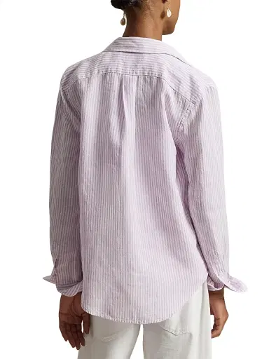 Polo Ralph Lauren Women's Striped Linen Sport Shirt - Light Mauve White | Thumbnail 4