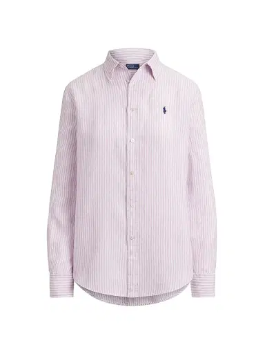 Polo Ralph Lauren Women's Striped Linen Sport Shirt - Light Mauve White | Thumbnail 1