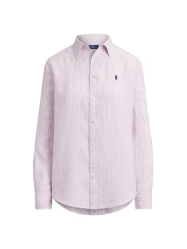 Polo Ralph Lauren Women's Striped Linen Sport Shirt - Light Mauve White