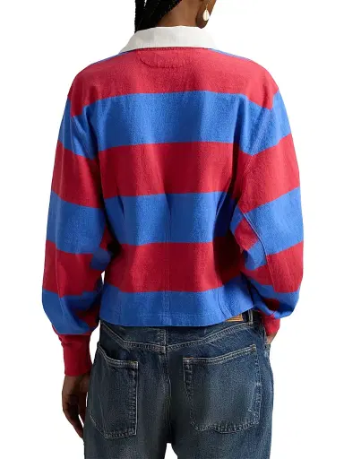 Polo Ralph Lauren Women's Striped Cotton Rugby Shirt - Sunset Red Greenwich Blue | Thumbnail 4 Polo Ralph Lauren Women's Striped Cotton Rugby Shirt - Sunset Red Greenwich Blue | Thumbnail 4
