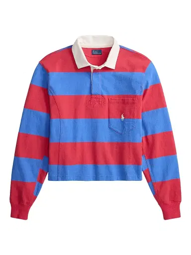 Polo Ralph Lauren Women's Striped Cotton Rugby Shirt - Sunset Red Greenwich Blue | Thumbnail 1 Polo Ralph Lauren Women's Striped Cotton Rugby Shirt - Sunset Red Greenwich Blue | Thumbnail 1