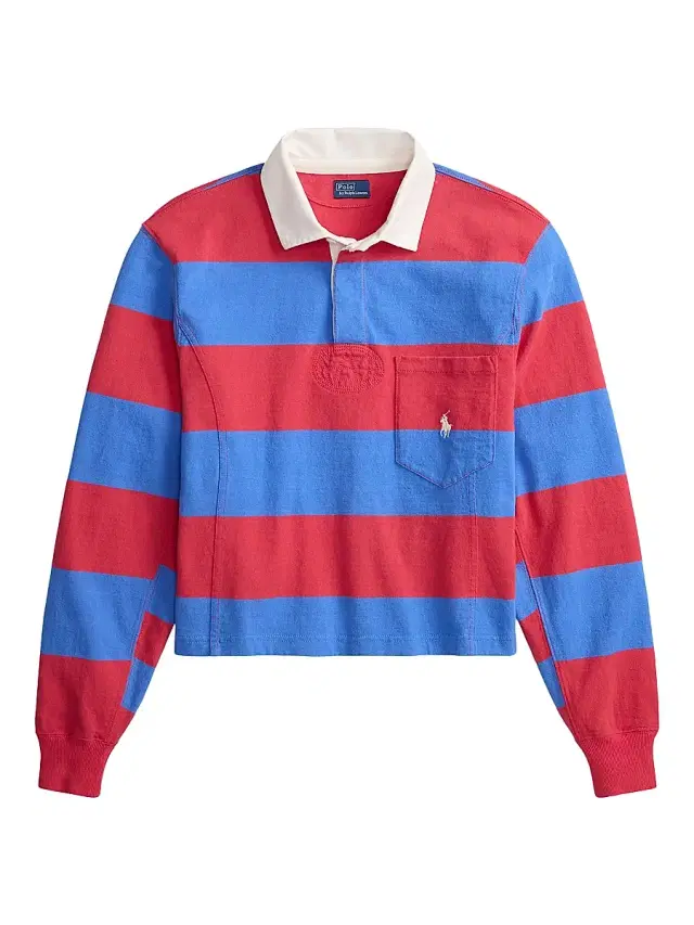 Polo Ralph Lauren Women's Striped Cotton Rugby Shirt - Sunset Red Greenwich Blue