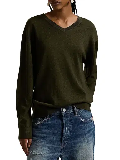 Polo Ralph Lauren Women's Logo-Embroidered Wool Sweater - Harvest Olive | Thumbnail 3