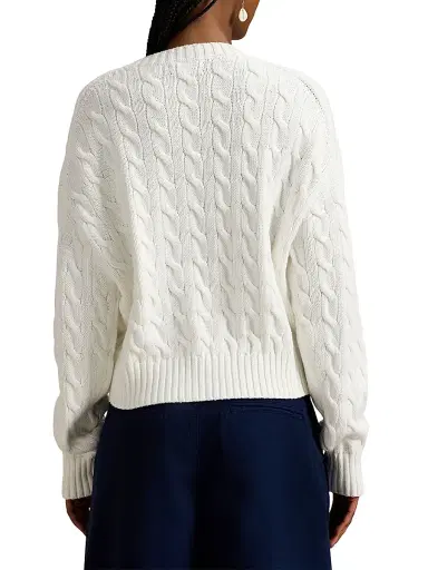 Polo Ralph Lauren Women's Logo Cable-Knit Cotton Sweater - White | Thumbnail 3