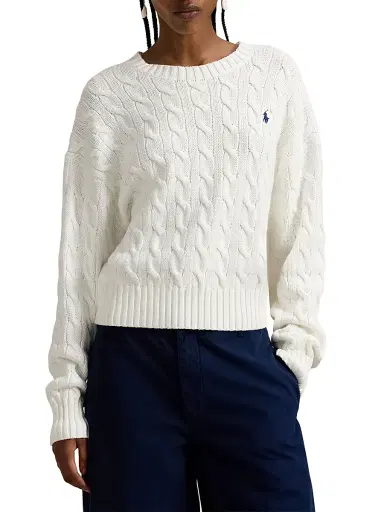 Polo Ralph Lauren Women's Logo Cable-Knit Cotton Sweater - White | Thumbnail 4