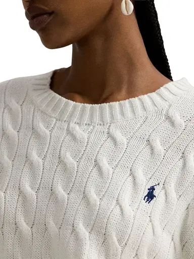 Polo Ralph Lauren Women's Logo Cable-Knit Cotton Sweater - White | Thumbnail 5
