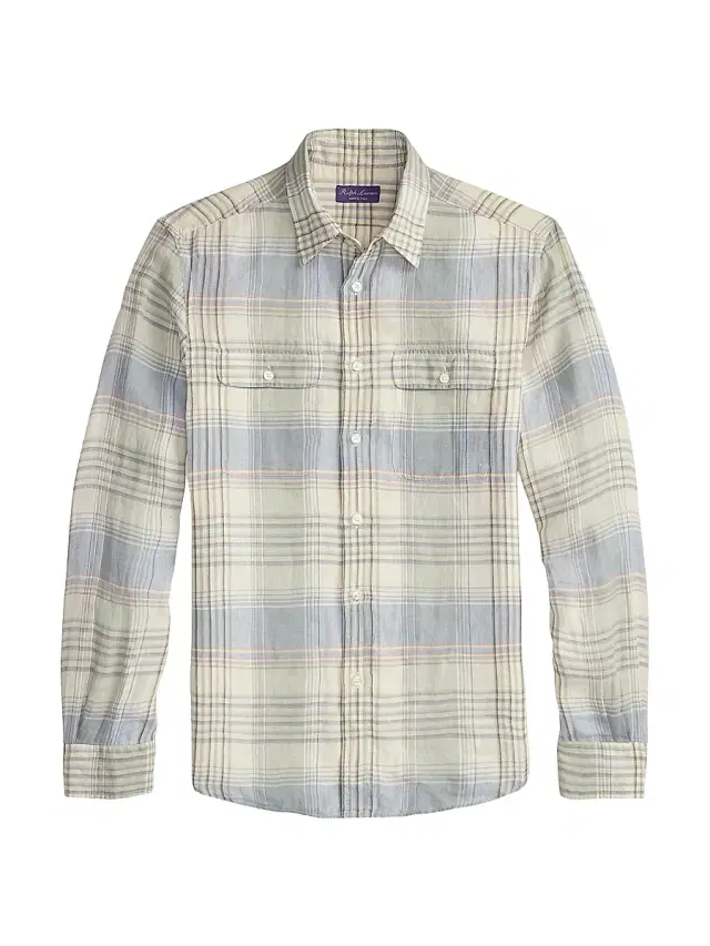 Ralph Lauren Purple Label Men's Plaid Linen Sport Shirt - Infinity Blue