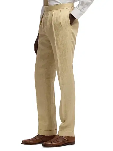 Ralph Lauren Purple Label Men's Pleated Linen Straight-Leg Trousers | Thumbnail 4 Ralph Lauren Purple Label Men's Pleated Linen Straight-Leg Trousers | Thumbnail 4