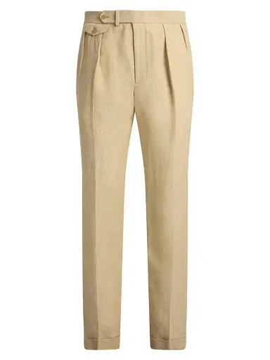 Ralph Lauren Purple Label Men's Pleated Linen Straight-Leg Trousers | Thumbnail 1 Ralph Lauren Purple Label Men's Pleated Linen Straight-Leg Trousers | Thumbnail 1