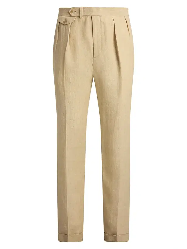 Men's Pleated Linen Straight-Leg Trousers - Sand