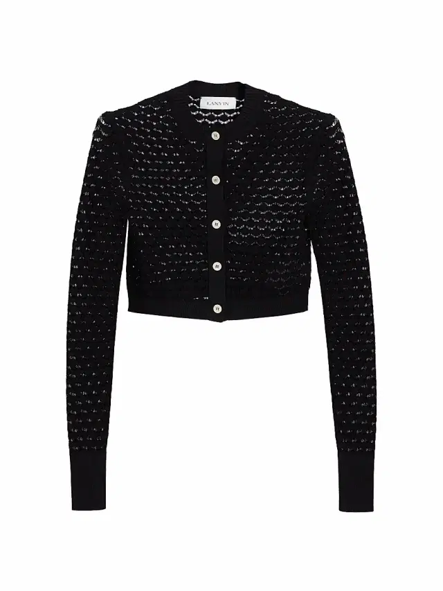 Women's Lace Knit Crop Cardigan - Black