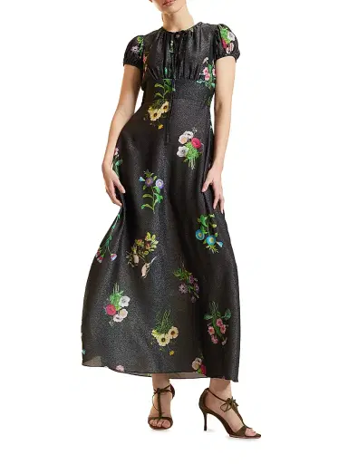 CYNTHIA ROWLEY Women's Printed Puff Sleeve Midi-Dress - Black Floral - Size 0 | Thumbnail 2