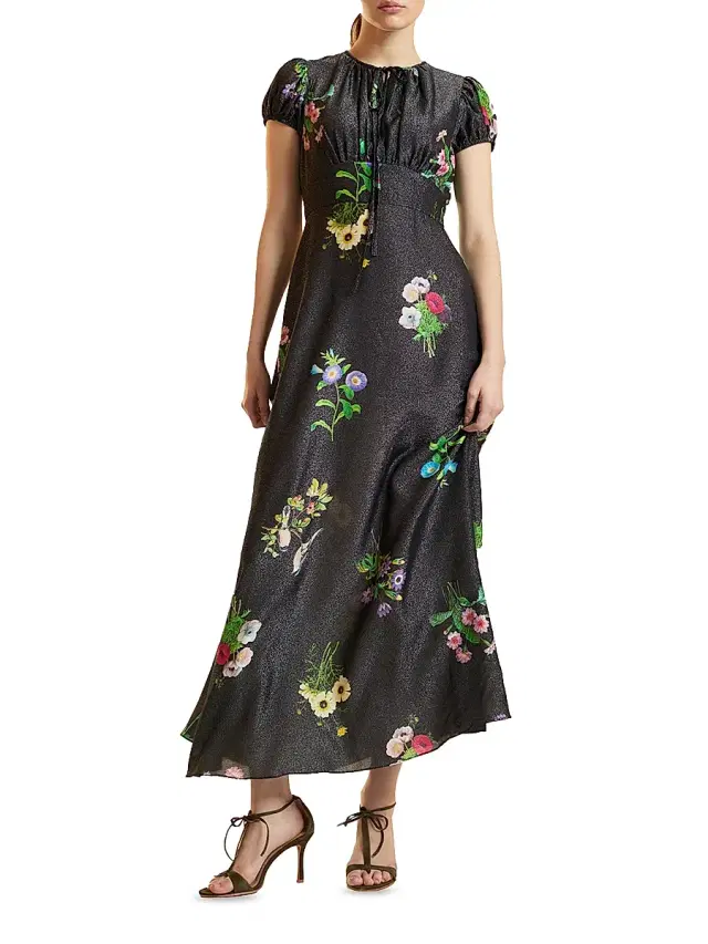 Cynthia Rowley Women's Printed Puff Sleeve Midi-Dress - Black Floral