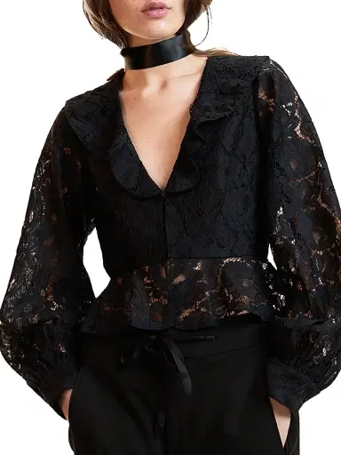CYNTHIA ROWLEY Women's Lace V-Neck Peplum Blouse | Thumbnail 1