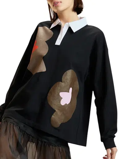 CYNTHIA ROWLEY Women's Ardie Graphic Cotton Rugby Shirt - Black - Size XS | Thumbnail 2