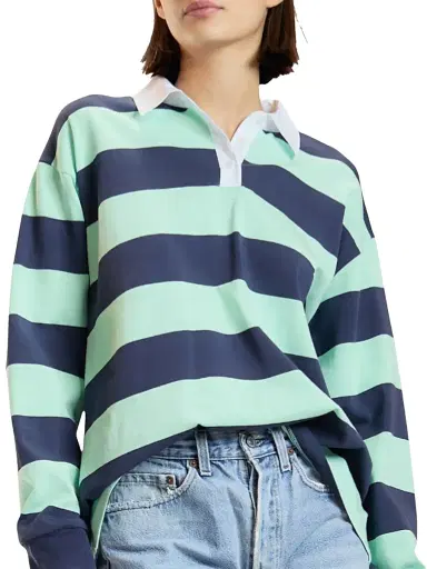 CYNTHIA ROWLEY Women's Ardie Striped Cotton Rugby Shirt - Navy - Size Large | Thumbnail 2