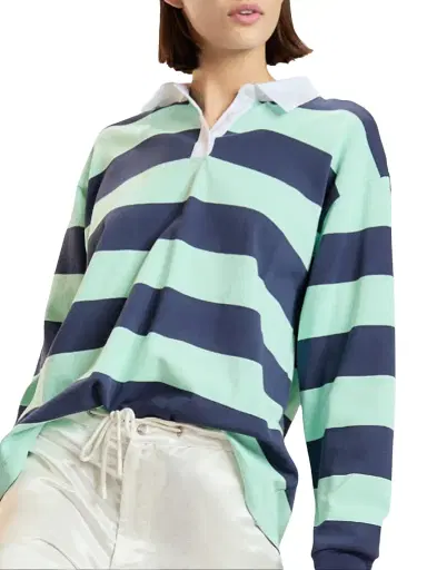 CYNTHIA ROWLEY Women's Ardie Striped Cotton Rugby Shirt - Navy - Size Large | Thumbnail 3