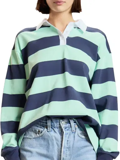 CYNTHIA ROWLEY Women's Ardie Striped Cotton Rugby Shirt - Navy - Size Large | Thumbnail 1
