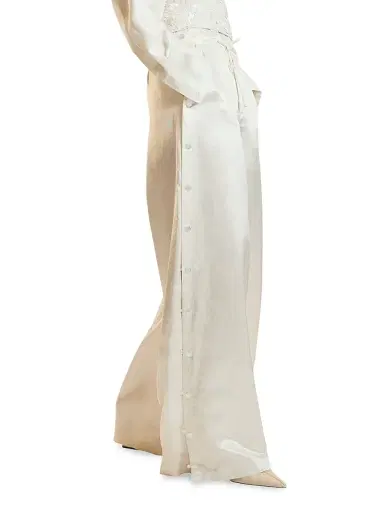 CYNTHIA ROWLEY Women's Breakaway Snap-Side Silk-Blend Wide-Leg Pants - White - Size Large | Thumbnail 2