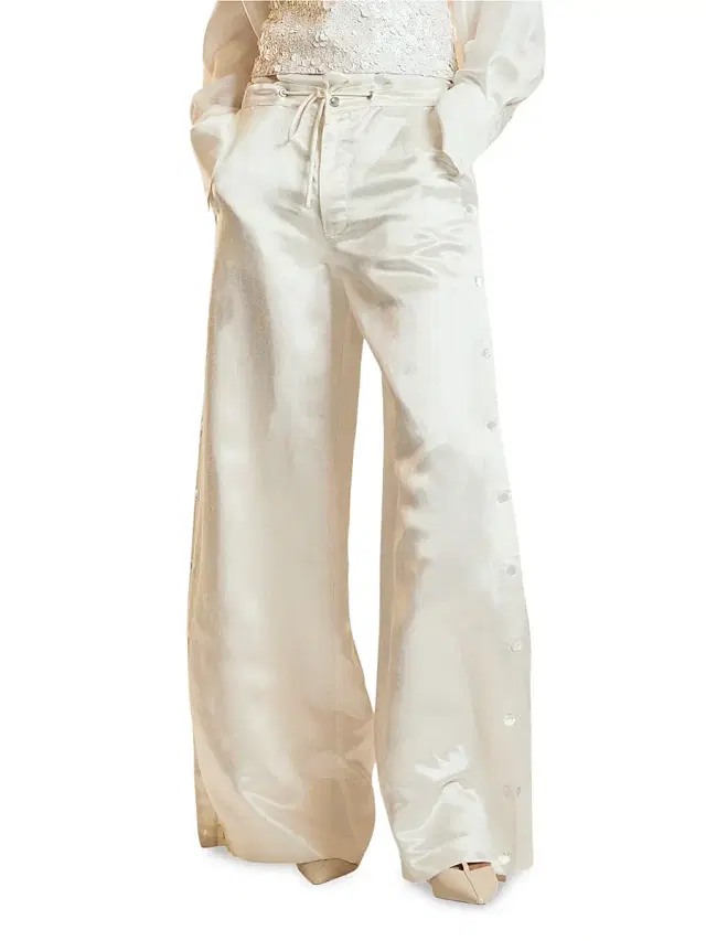 Cynthia Rowley Women's Breakaway Snap-Side Silk-Blend Wide-Leg Pants - White